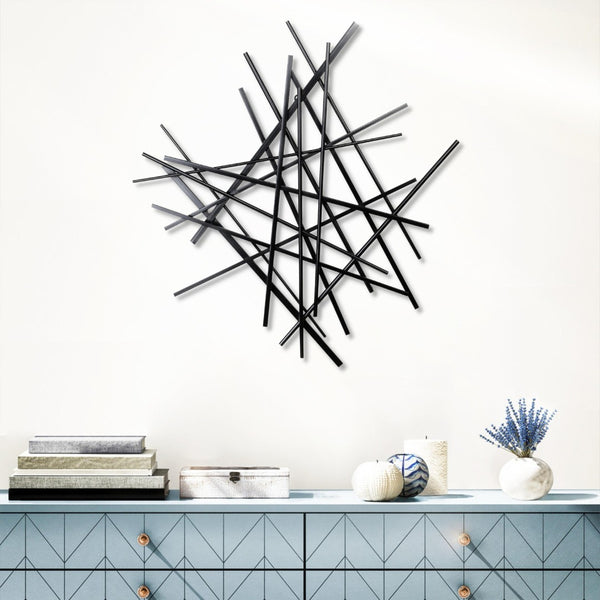 Homeroots 29" Black Metal Abstract Dimensional Sculpture - Unique Handmade Wall Art For Modern Home Decor  Metal 483360