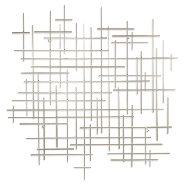 Homeroots 39" X 38" Silver  Metal Abstract Lines Hanging Dimensional Sculpture  Metal 483363