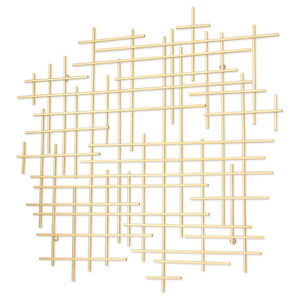 HomeRoots 31" Gold Metal Abstract Lines Wall Sculpture - Modern Handmade Art for Living Room & Lounge Decor 483365