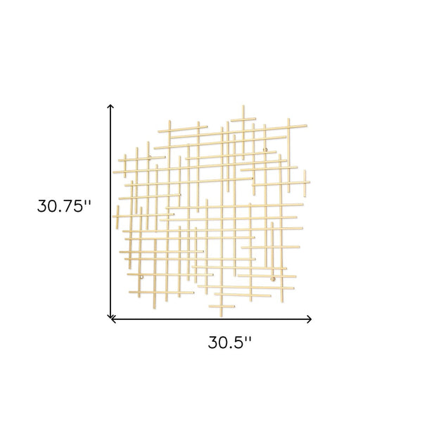 HomeRoots 31" Gold Metal Abstract Lines Wall Sculpture - Modern Handmade Art for Living Room & Lounge Decor 483365