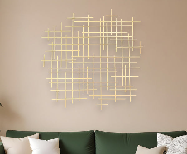 HomeRoots 31" Gold Metal Abstract Lines Wall Sculpture - Modern Handmade Art for Living Room & Lounge Decor 483365