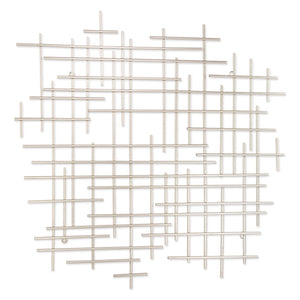 HomeRoots 31" Silver Metal Abstract Lines Wall Sculpture – Handmade Modern Art for Contemporary Interiors 483366