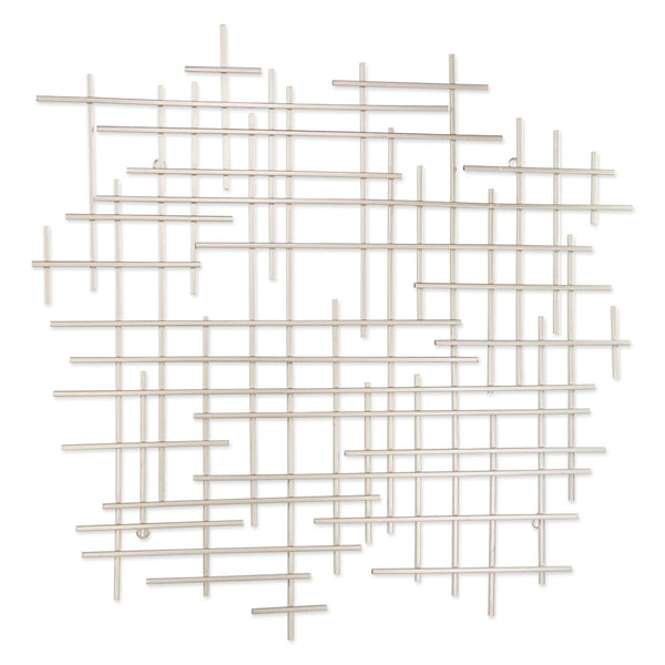 HomeRoots 31" Silver Metal Abstract Lines Wall Sculpture – Handmade Modern Art for Contemporary Interiors 483366