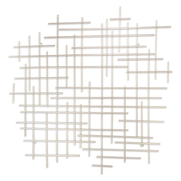 HomeRoots 31" Silver Metal Abstract Lines Wall Sculpture – Handmade Modern Art for Contemporary Interiors 483366