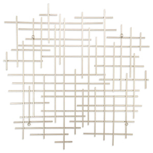 HomeRoots 31" Silver Metal Abstract Lines Wall Sculpture – Handmade Modern Art for Contemporary Interiors 483366