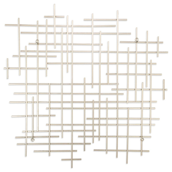 HomeRoots 31" Silver Metal Abstract Lines Wall Sculpture – Handmade Modern Art for Contemporary Interiors 483366