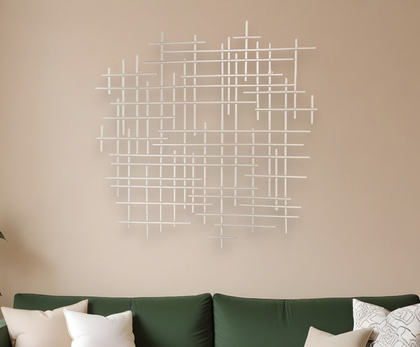 HomeRoots 31" Silver Metal Abstract Lines Wall Sculpture – Handmade Modern Art for Contemporary Interiors 483366