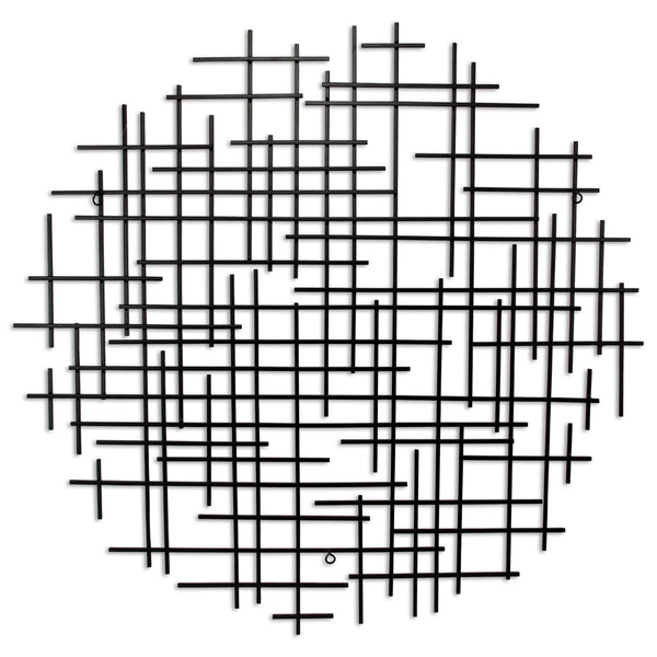 Homeroots 37" X 38" Black Metal Abstract Lines Round Hanging Dimensional Sculpture  Metal 483367