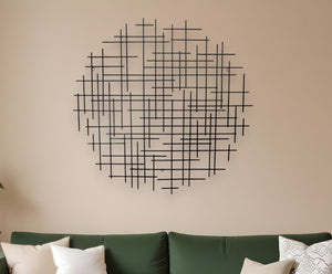 Homeroots 37" X 38" Black Metal Abstract Lines Round Hanging Dimensional Sculpture  Metal 483367