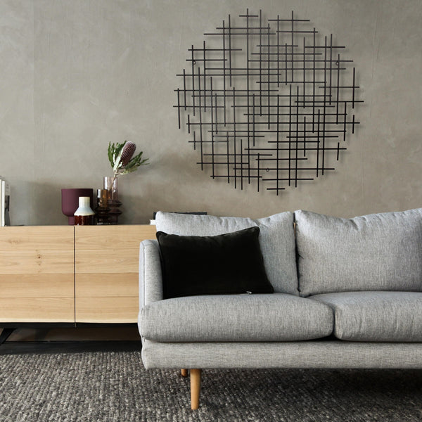 Homeroots 37" X 38" Black Metal Abstract Lines Round Hanging Dimensional Sculpture  Metal 483367