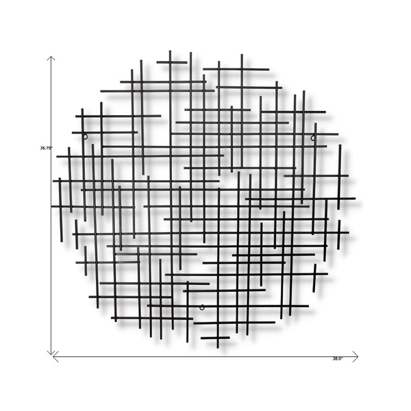 Homeroots 37" X 38" Black Metal Abstract Lines Round Hanging Dimensional Sculpture  Metal 483367