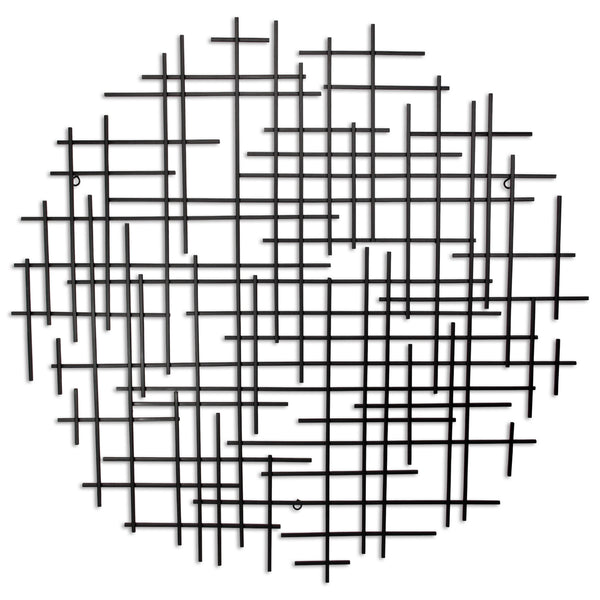 Homeroots 37" X 38" Black Metal Abstract Lines Round Hanging Dimensional Sculpture  Metal 483367