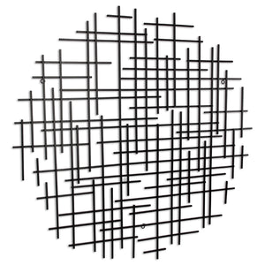 Homeroots 37" X 38" Black Metal Abstract Lines Round Hanging Dimensional Sculpture  Metal 483367