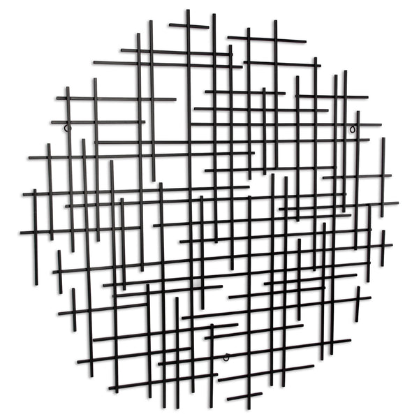 Homeroots 37" X 38" Black Metal Abstract Lines Round Hanging Dimensional Sculpture  Metal 483367