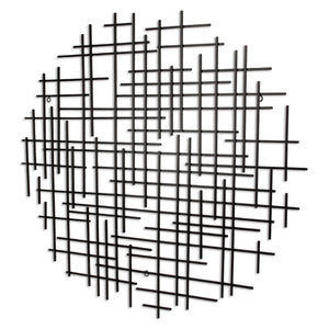Homeroots 37" X 38" Black Metal Abstract Lines Round Hanging Dimensional Sculpture  Metal 483367