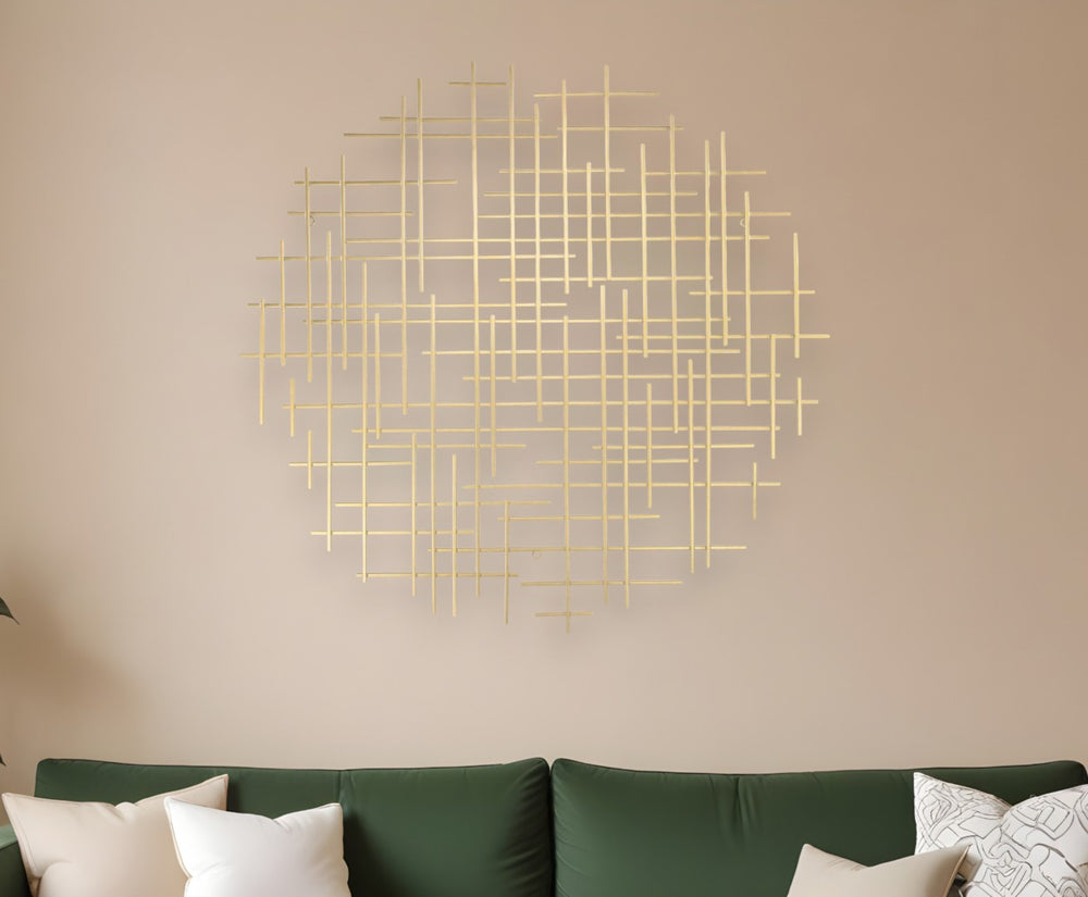 HomeRoots 37" Gold Metal Abstract Lines Sculpture - Modern Dimensional Wall Art for Living Room & Bedroom Decor 483368