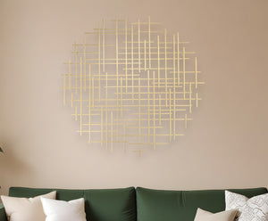 HomeRoots 37" Gold Metal Abstract Lines Sculpture - Modern Dimensional Wall Art for Living Room & Bedroom Decor 483368