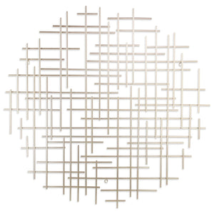 HomeRoots 37" Silver Metal Abstract Lines Round Wall Sculpture - Modern Geometric Art for Stylish Interiors 483369