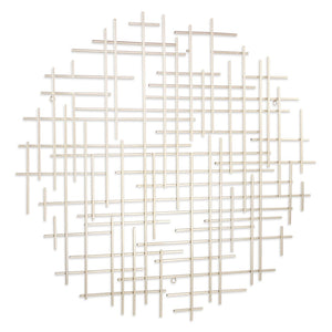 HomeRoots 37" Silver Metal Abstract Lines Round Wall Sculpture - Modern Geometric Art for Stylish Interiors 483369