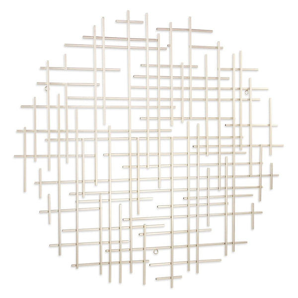 HomeRoots 37" Silver Metal Abstract Lines Round Wall Sculpture - Modern Geometric Art for Stylish Interiors 483369