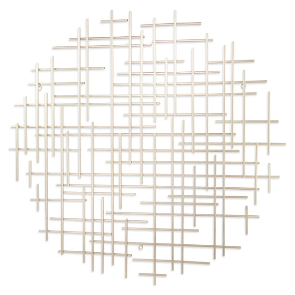 HomeRoots 37" Silver Metal Abstract Lines Round Wall Sculpture - Modern Geometric Art for Stylish Interiors 483369