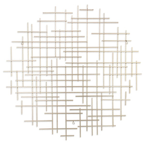 HomeRoots 37" Silver Metal Abstract Lines Round Wall Sculpture - Modern Geometric Art for Stylish Interiors 483369