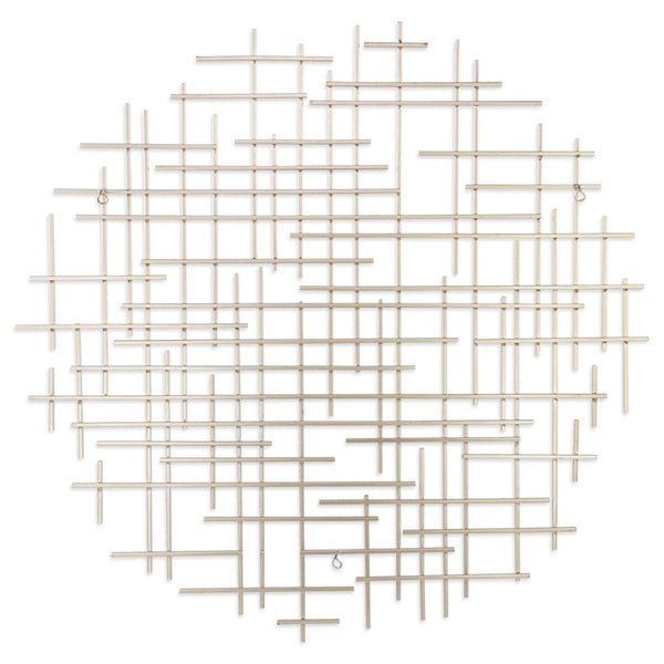 HomeRoots 37" Silver Metal Abstract Lines Round Wall Sculpture - Modern Geometric Art for Stylish Interiors 483369