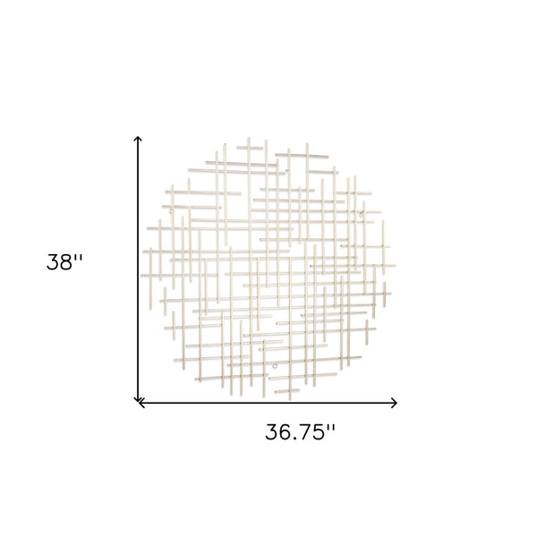 HomeRoots 37" Silver Metal Abstract Lines Round Wall Sculpture - Modern Geometric Art for Stylish Interiors 483369