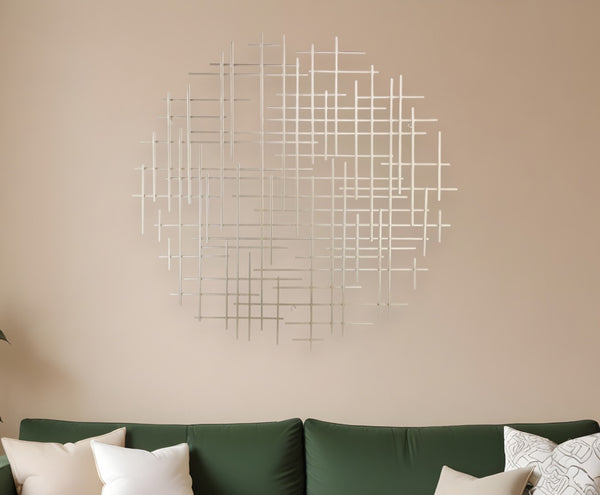 HomeRoots 37" Silver Metal Abstract Lines Round Wall Sculpture - Modern Geometric Art for Stylish Interiors 483369