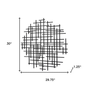HomeRoots 30" Black Metal Abstract Lines Round Sculpture - Handmade Geometric Wall Art for Modern Spaces 483370