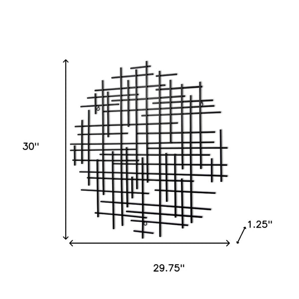 HomeRoots 30" Black Metal Abstract Lines Round Sculpture - Handmade Geometric Wall Art for Modern Spaces 483370