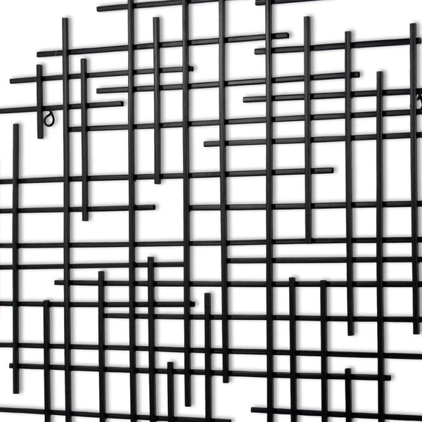 HomeRoots 30" Black Metal Abstract Lines Round Sculpture - Handmade Geometric Wall Art for Modern Spaces 483370