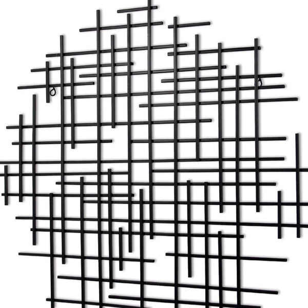 HomeRoots 30" Black Metal Abstract Lines Round Sculpture - Handmade Geometric Wall Art for Modern Spaces 483370