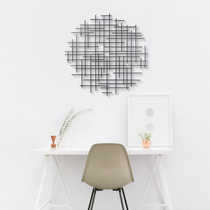 HomeRoots 30" Black Metal Abstract Lines Round Sculpture - Handmade Geometric Wall Art for Modern Spaces 483370