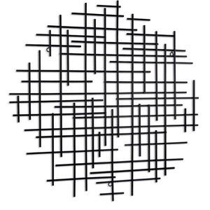 HomeRoots 30" Black Metal Abstract Lines Round Sculpture - Handmade Geometric Wall Art for Modern Spaces 483370