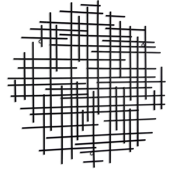 HomeRoots 30" Black Metal Abstract Lines Round Sculpture - Handmade Geometric Wall Art for Modern Spaces 483370