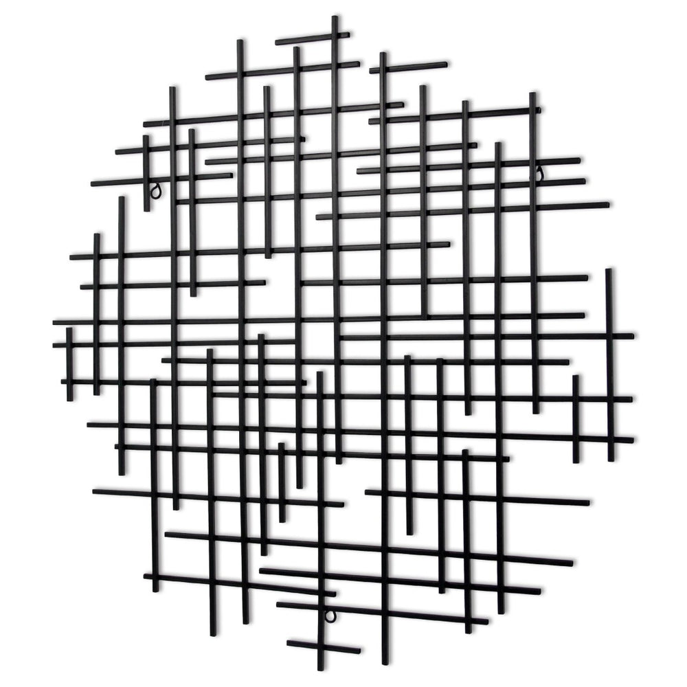 HomeRoots 30" Black Metal Abstract Lines Round Sculpture - Handmade Geometric Wall Art for Modern Spaces 483370