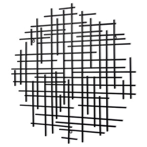 HomeRoots 30" Black Metal Abstract Lines Round Sculpture - Handmade Geometric Wall Art for Modern Spaces 483370
