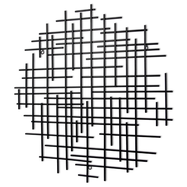 HomeRoots 30" Black Metal Abstract Lines Round Sculpture - Handmade Geometric Wall Art for Modern Spaces 483370