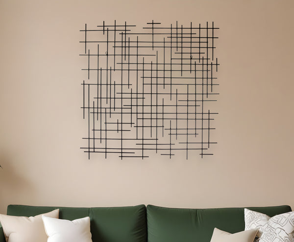 Homeroots 38" X 38" Black Geometric Metal Hanging Dimensional Sculpture  Metal 483373