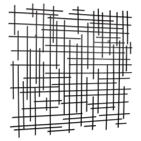 Homeroots 38" X 38" Black Geometric Metal Hanging Dimensional Sculpture  Metal 483373