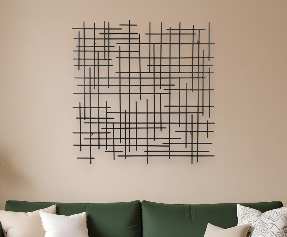 HomeRoots 30" Black Metal Abstract Lines Wall Sculpture – Handmade Dimensional Art for Modern Home Decor 483376
