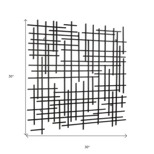 Homeroots 30" X 30" Black Metal Abstract Lines Hanging Dimensional Sculpture  Metal 483376