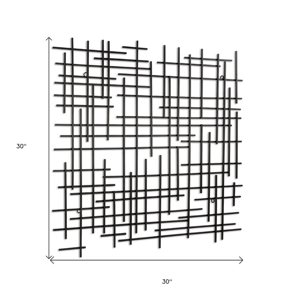 Homeroots 30" X 30" Black Metal Abstract Lines Hanging Dimensional Sculpture  Metal 483376