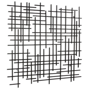 Homeroots 30" X 30" Black Metal Abstract Lines Hanging Dimensional Sculpture  Metal 483376