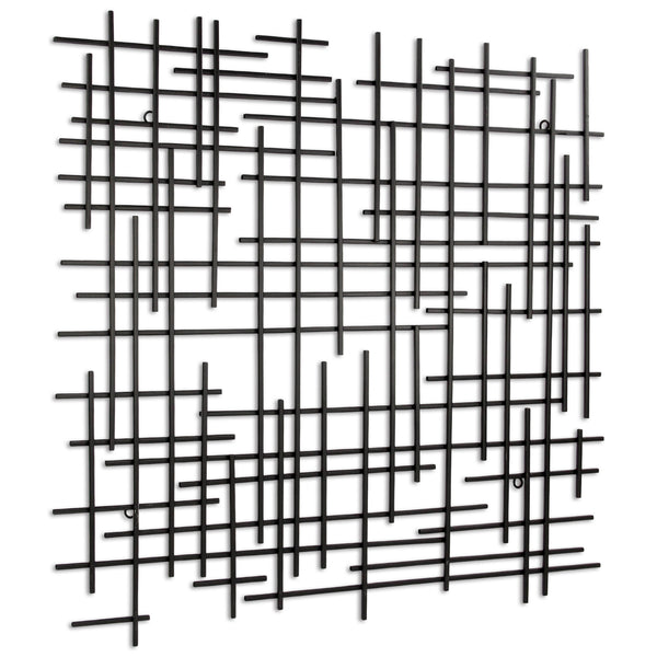 Homeroots 30" X 30" Black Metal Abstract Lines Hanging Dimensional Sculpture  Metal 483376
