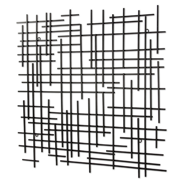 Homeroots 30" X 30" Black Metal Abstract Lines Hanging Dimensional Sculpture  Metal 483376