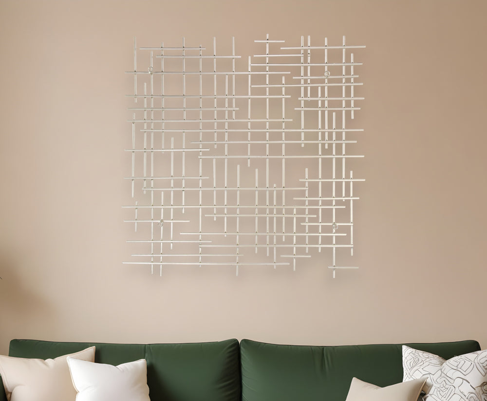 Homeroots 30" X 30" Silver Metal Abstract Lines Hanging Dimensional Sculpture  Metal 483378