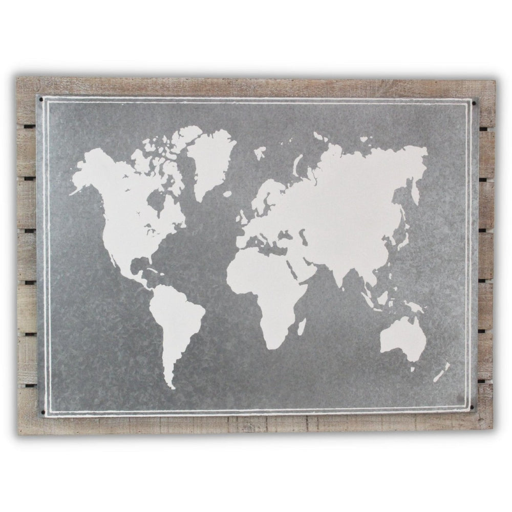 HomeRoots 25" Rustic Wood and Metal World Map Wall Art - Handcrafted Dimensional Sculpture for Unique Decor 483379