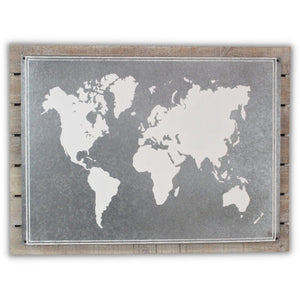 HomeRoots 25" Rustic Wood and Metal World Map Wall Art - Handcrafted Dimensional Sculpture for Unique Decor 483379